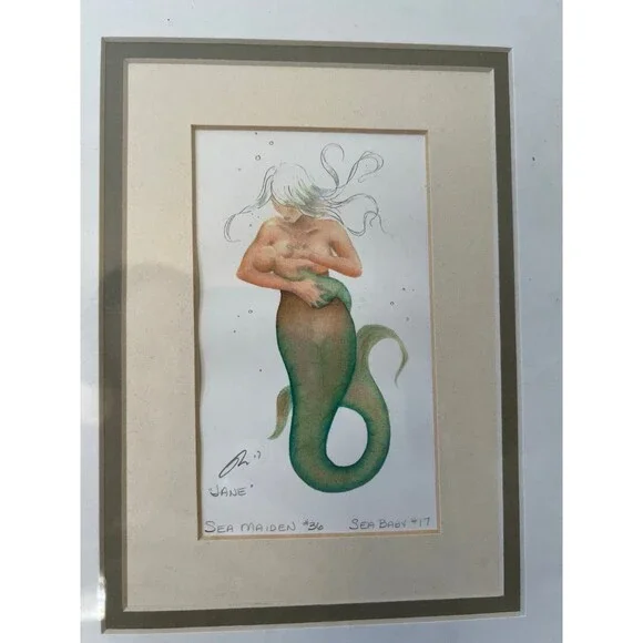 Framed Print Nursing Mermaid Sea Maiden #36 & Sea Baby #17 by Robert Kline Art - Picture 4 of 5